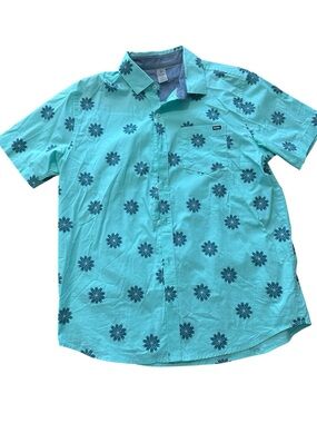 Hurley Men’s Aqua Short-Sleeve Floral Button-Up Shirt